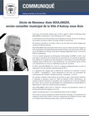 Disparition de Monsieur Alain BOULANGER, ancien Conseiller Municipal de la Ville d'Aulnay-sous-Bois